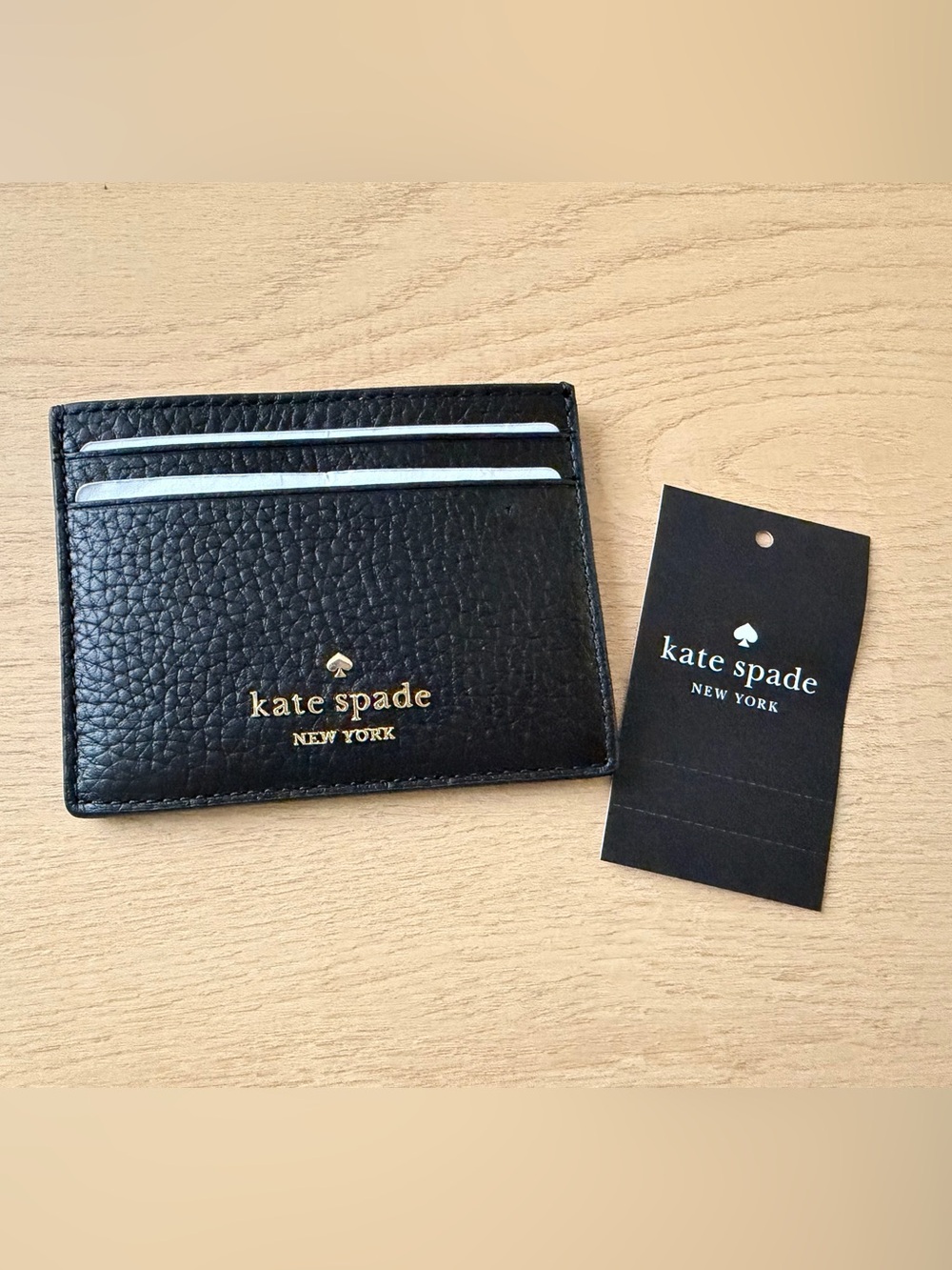 Kate Spade Black Pebbled Leather Card Case NWT